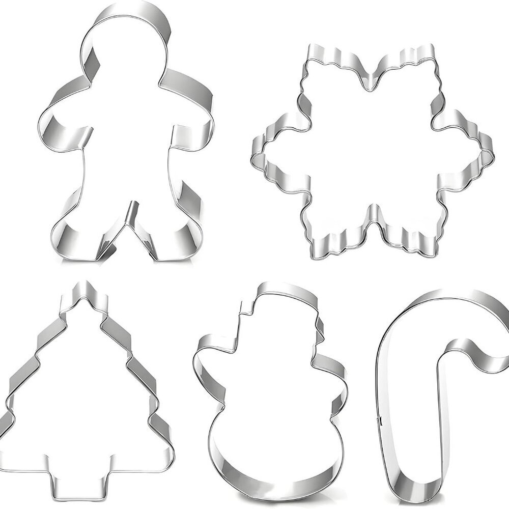 Christmas Cookie Cutter Set - 5 Piece Holiday Cookies Molds - Snowman, Christmas